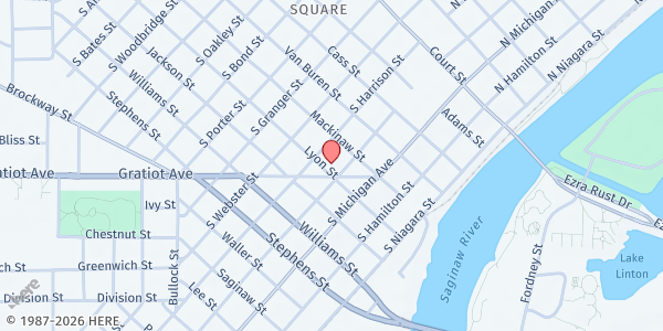 Map showing Old Town Christian Outreach at 600 Gratiot Ave, Saginaw, MI