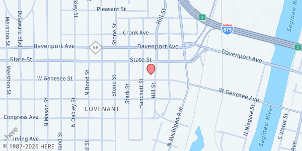 Map showing Radiant Church of God at 708 W Genesee Ave, Saginaw, MI