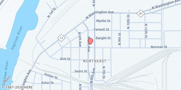 Map showing Restoration Comm Outreach-Sag at 1205 Norman St., Saginaw, MI