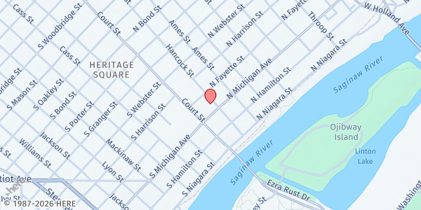 Map showing St. Johns Episcopal at 123 N. Michigan Ave, Saginaw, MI