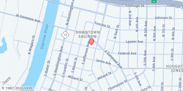 Map showing United Way of Saginaw Co. - Mobile Distribution at 100 Jefferson Ave., Saginaw, MI