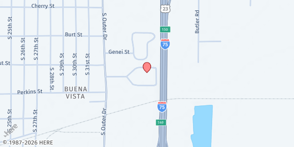 Map showing Victorious Believers Ministries Community Outreach at 624 S. Outer Dr., Saginaw, MI