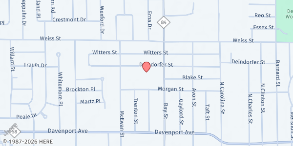 Map showing World Outreach Campus at 2405 Bay St., Saginaw, MI