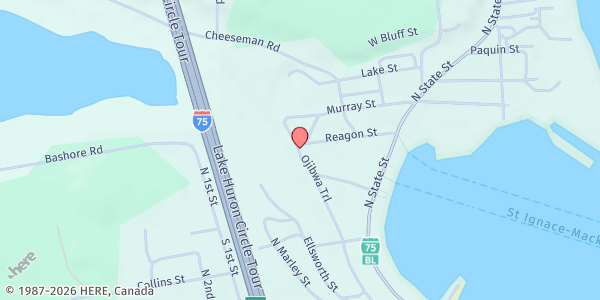 Map showing Chippewa-Luce-Mackinac Community Action Resource Authority - Saint Ignace at 368 Reagon Street, Saint Ignace, MI