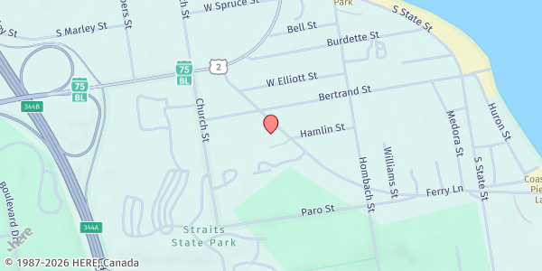 Map showing Saint Ignace Food Pantry at 250 Ferry Lane, Saint Ignace, MI