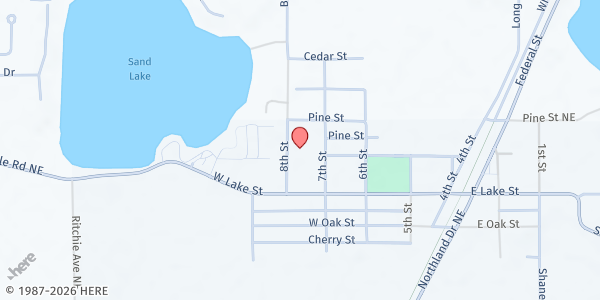 Map showing Kent District Library - Nelson Township Branch (Gather 2 Grow) at 88 Eighth Street, Sand Lake, MI