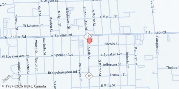 Map showing Sanilac County Building Ties - Pop-Up Locations at Various locations, Sandusky, MI