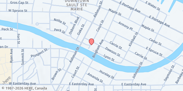 Map showing Bayliss Public Library at 541 Library Drive, Sault Ste. Marie, MI