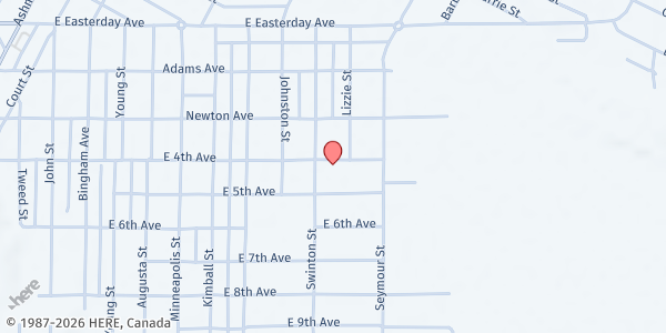 Map showing Community Baptist Church at 1006 East 4th Ave., Sault Ste Marie, MI