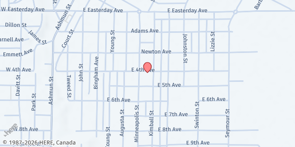 Map showing St. Joseph Catholic Church Food Pantry at 606 E. 4th Ave, Sault Ste Marie, MI