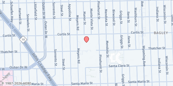 Map showing Project Healthy Community Mobile Pantry - Northwest Activity Center at 18100 Meyers Road, Schulze, MI