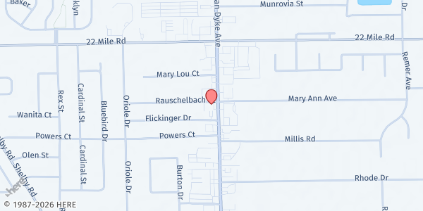 Map showing Lakepointe Church Food Pantry at 48571 Van Dyke Avenue, Shelby Township, MI