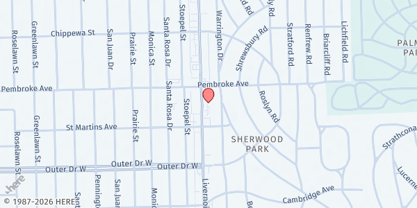 Map showing New Prospect Missionary Baptist Church at 19750 Livernois, Sherwood Forest, MI