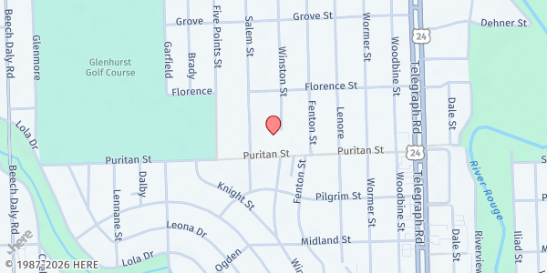 Map showing Churches Intervention Ministry - South Of Six at 16161 Winston Street, South Of Six, MI