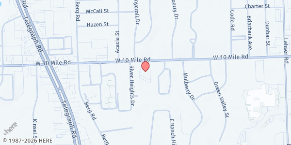 Map showing MP-Oakland Church of Christ at 23333 West 10 Mile Road, Southfield, MI