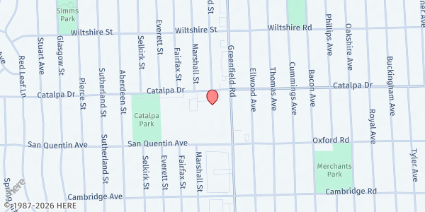 Map showing Oakland County Health Department – Southfield, Gleaners mobile pantry at 27725 Greenfield Road, Southfield, MI