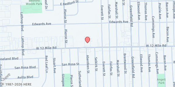 Map showing St David's Episcopal Church at 16200 West 12 Mile Road, Southfield, MI