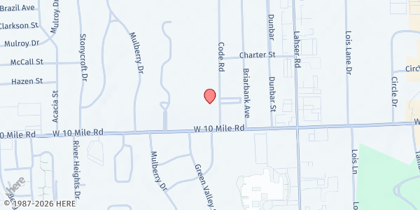 Map showing Transfiguration Parish-Franciscan at 25225 Code Road, Southfield, MI