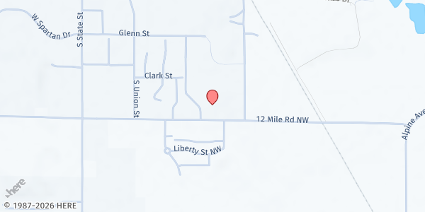 Map showing Peace Lutheran Church at 1225 12 Mile Road, Sparta, MI