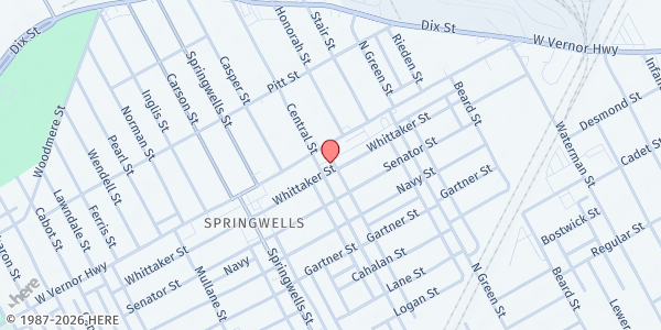 Map showing Family of God Church at 7354 Whittaker Street, Springwells, MI