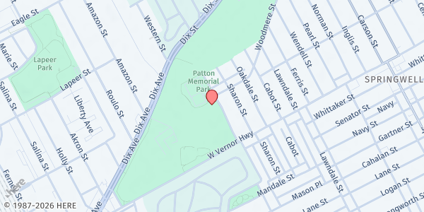 Map showing MP-Patton Recreation Center at 2301 Woodmere Street, Springwells, MI