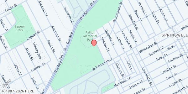 Map showing Patton Recreation Center at 2301 Woodmere Street, Springwells, MI