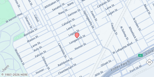 Map showing Urban Neighborhood Initiative Gleaners Mobile Pantry - Springwells at 8300 Longworth Street, Springwells, MI