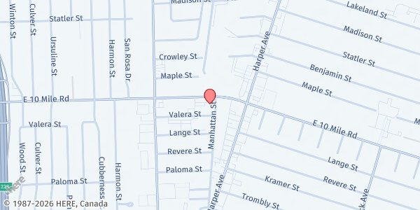 Map showing Bernadette's Faith In Action - St. Clair Shores at 20880 East 10 Mile Road, St. Clair Shores, MI