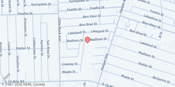 Map showing St. Isaac Jogues Catholic Church at 21100 Madison St, St Clair Shores, MI