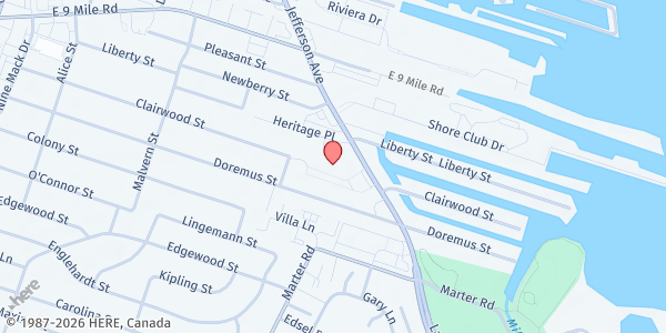 Map showing St. Lucy's at 23401 Jefferson Avenue, St. Clair Shores, MI