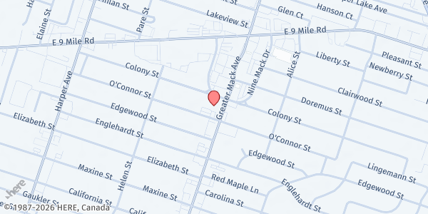 Map showing St Paul's Lutheran Church at 22915 Greater Mack Ave, St Clair Shores, MI
