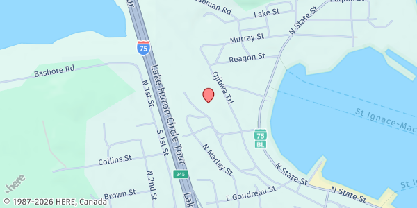 Map showing Little Bear Arena at 275 Marquette Street, St. Ignace, MI