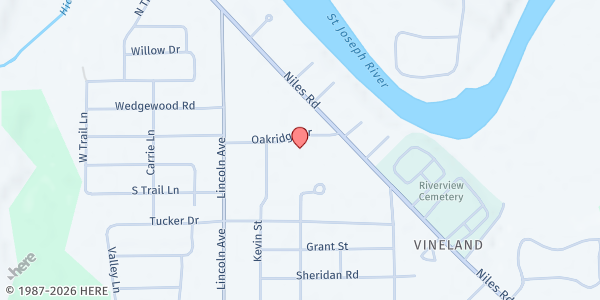 Map showing Oakridge Baptist Church at 766 Oakridge Drive, St. Joseph, MI