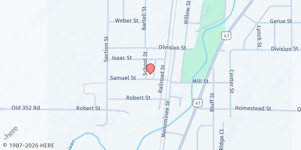 Map showing Mid-County Ministerial Food Pantry at 526 Samuel St, Stephenson, MI