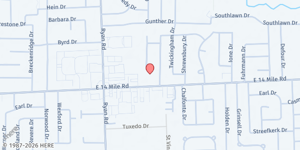 Map showing Access Sterling Heights at 4301 East 14 Mile Road, Sterling Heights, MI