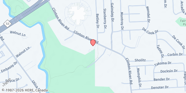 Map showing Riverwood Community at 12000 Clinton River Road, Sterling Heights, MI