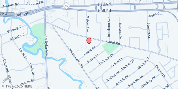 Map showing Utica United Methodist at 8650 Canal Road, Sterling Heights, MI