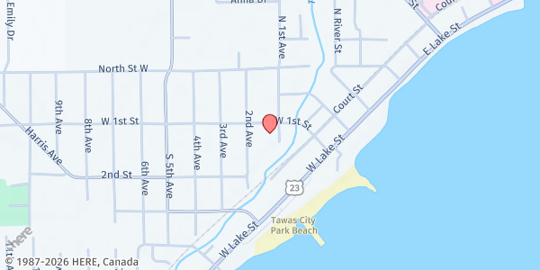 Map showing St. John's Charity at 115 1st St, Tawas City, MI