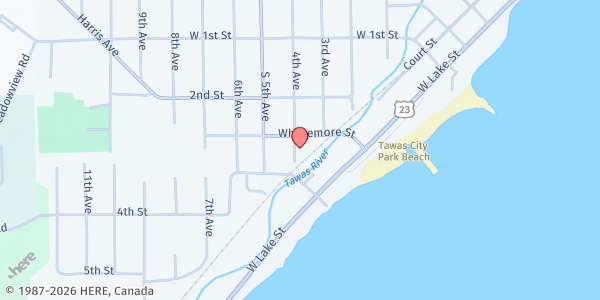 Map showing Tawas City Adventist Community Service Center at 405 4th Ave, Tawas City, MI