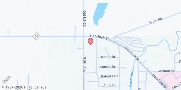 Map showing Tawas Methodist Church at 20 M-55, Tawas City, MI