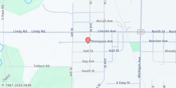 Map showing Fresh Wind Christian Community Pantry at 14595 Thompson Ave, Thompsonville, MI