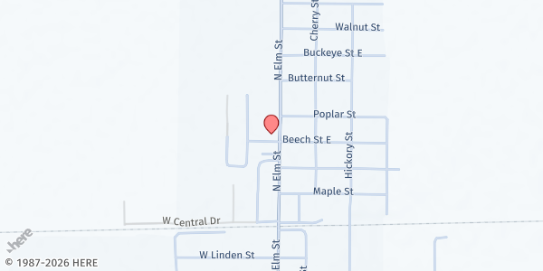 Map showing Harbor County Emergency Food Pantry - Food Distribution Center at 301 North Elm Street, Three Oaks, MI