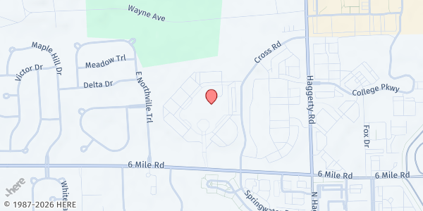 Map showing MP-Ward Church at 40000 Six Mile Road, Township of Northville, MI