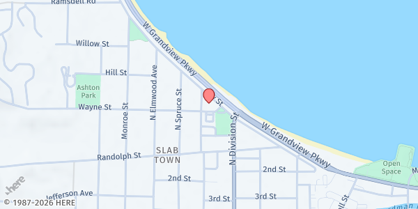 Map showing Bayview Church Community Meals at 720 Wayne Street, Traverse City, MI