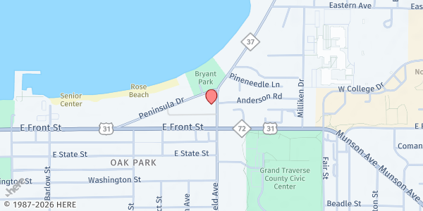 Map showing Bethlehem Lutheran Church at 1050 Peninsula Dr, Traverse City, MI