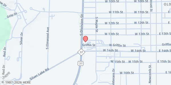 Map showing Grace Point Café at Church of the Nazarene at 1023 S Division Street, Traverse City, MI