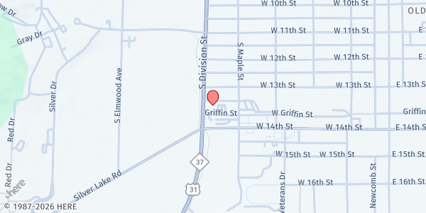 Map showing Grace Point Cafe at Traverse City Church of the Nazarene at 1023 S Division Street, Traverse City, MI
