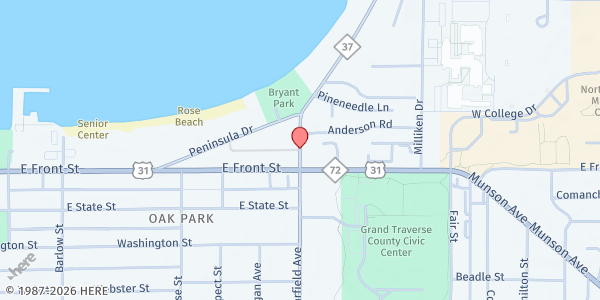 Map showing Kandu Island Drop-in Center & Food Pantry at 3003 Garfield Ave, Traverse City, MI