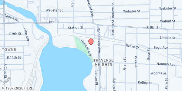 Map showing Traverse Area District Library - Main (Gather 2 Grow) at 610 Woodmere Ave, Traverse City, MI