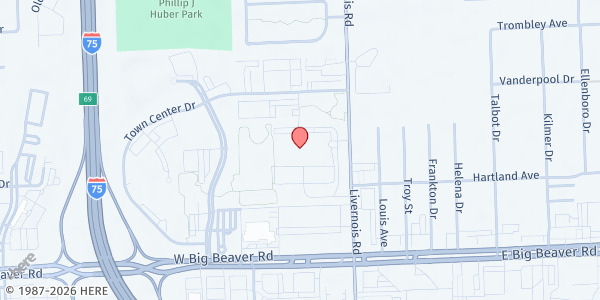 Map showing Oakland Meals on Wheels - Troy Office at 3179 Livernois Road, Troy, MI